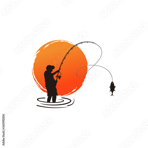 Modern fishing logo. Logo for fisherman. fish on a fishing hook illustration. fish on the rod illustration.