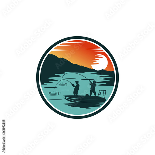 Modern fishing logo. Logo for fisherman. fish on a fishing hook illustration. fish on the rod illustration.