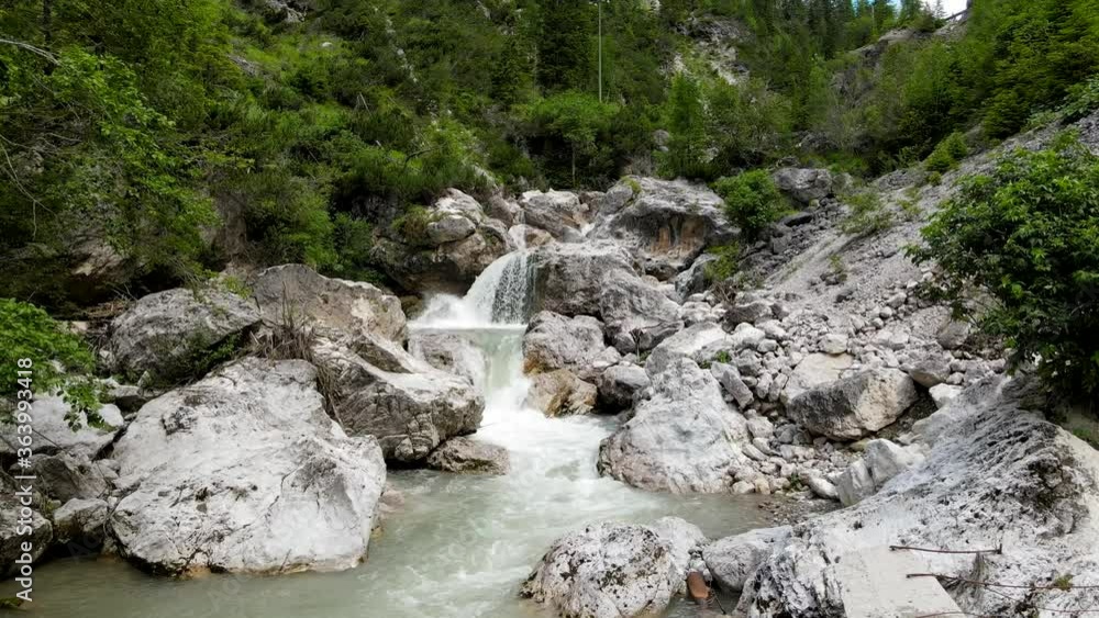 Mountain waterfalls, slow motion of moving water from drone Mountain waterfalls, slow motion of moving water from drone