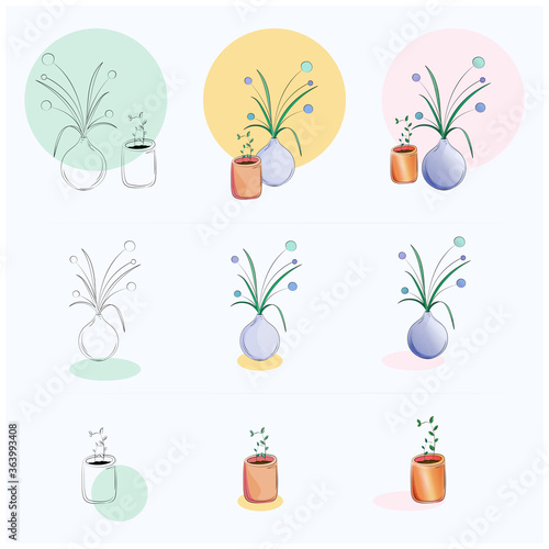 Illustrated Decorative Indoor Plants Set