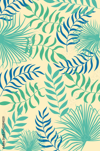 tropical pattern with leaves and plants on color background