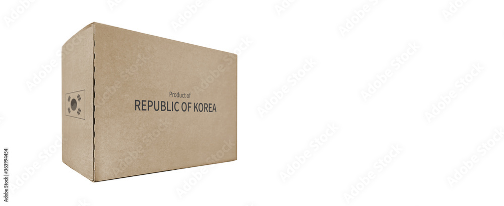 3D illustration of a paper box. Background describing Korean goods. product of korea. 3D illustration of a paper box. Background describing Korean goods. product of korea.