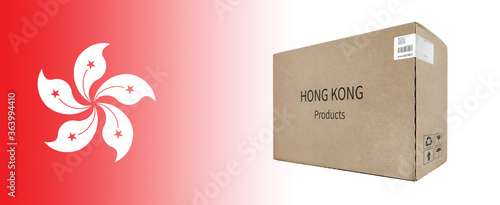 Photography 3D illustration of a paper box and flag