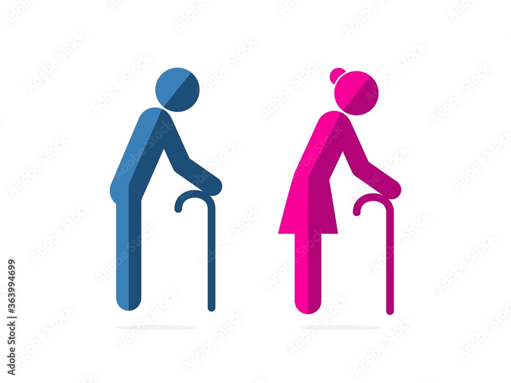 simple isolated blue old man and pink old woman sign on white background for icon, sign, logo etc. paperwork flat vector design. simple isolated blue old man and pink old woman sign on white background for icon, sign, logo etc. paperwork flat vector design.