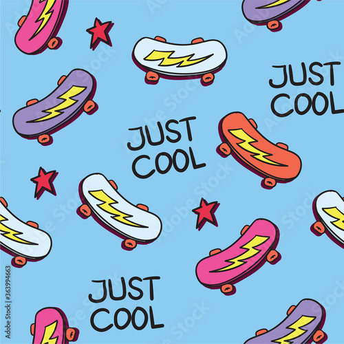 Hand drawn skateboard seamless pattern