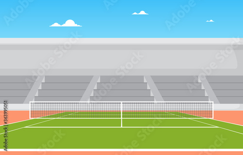 Outdoor Tennis Court Stands Sport Game Recreation Cartoon Landscape