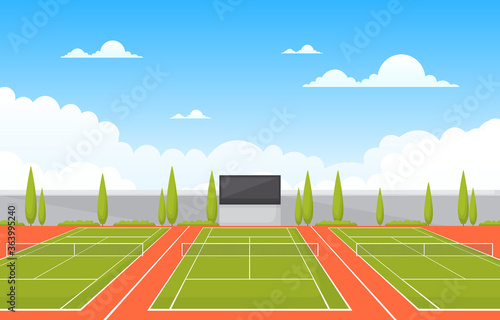 Outdoor Tennis Court Sport Game Recreation Cartoon Nature Landscape