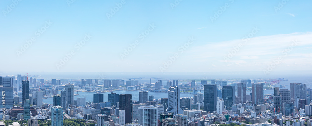 (東京都-風景パノラマ)青空とお台場方面風景４