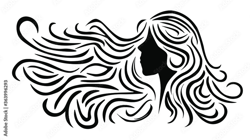silhouette of woman with long hair in the wind, vector illustration silhouette of woman with long hair in the wind, vector illustration
