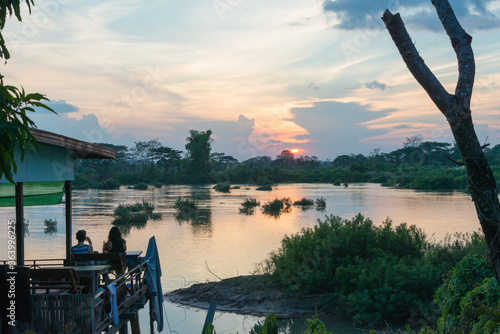 The sunset at Mekong River in 4000 islands, Champasak Province, Laos.