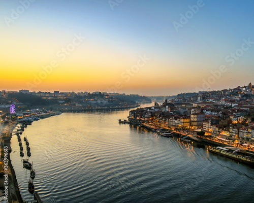 View of Douro River fom Luis I Bridge in Porto, Portugal