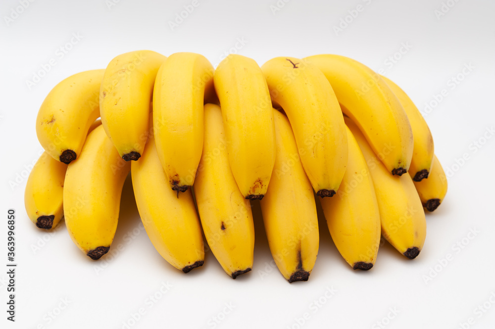Banana bunch isolated on white background. Front view.