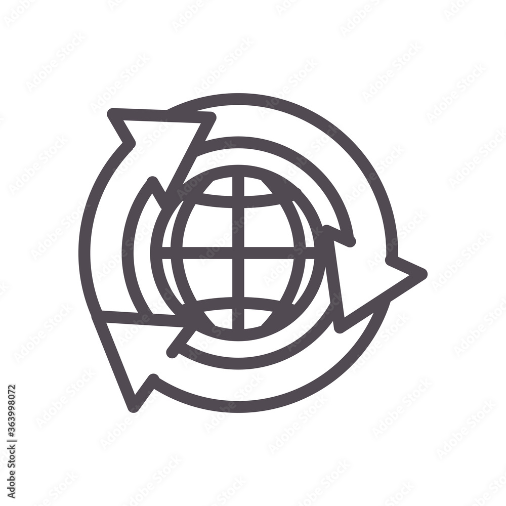 Global sphere with recycle arrows line style icon vector design