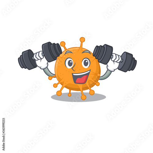 Anaplasma mascot design feels happy lift up barbells during exercise