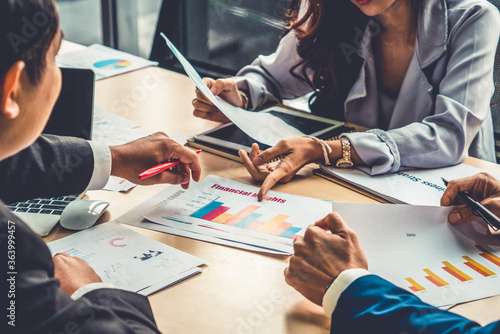 Photography Smart businessman and businesswoman talking discussion in group meeting at office table in a modern office interior