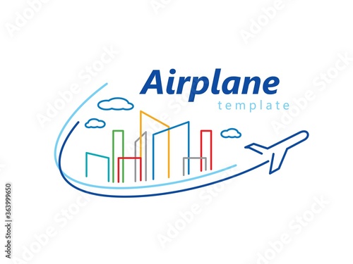 Airplane Takeoff City logo icon background lines style