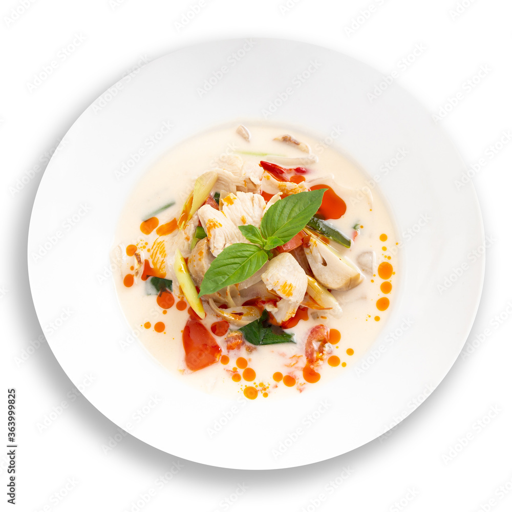 Thai chicken coconut soup on white background. Thai chicken coconut soup on white background.