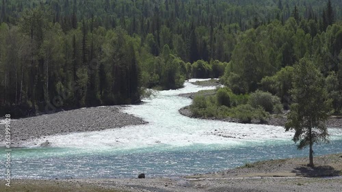 Video of mountain Altai landscape with confluence of the Kucherla and  Katun rivers.  Altai, Siberia, Russia photo