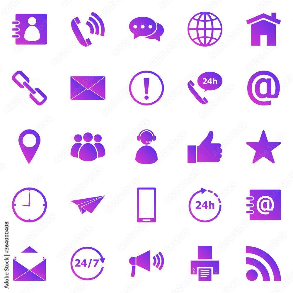 Contact us gradient icons on white background Contact us gradient icons on white background