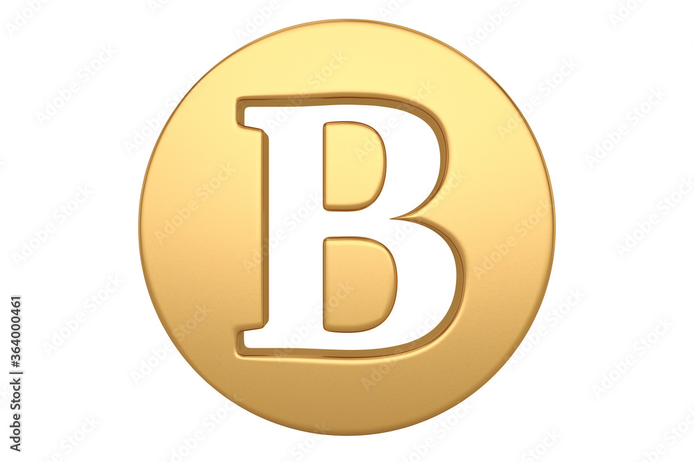 Gold round alphabet sign isolated on white background. 3D illustration. Gold round alphabet sign isolated on white background. 3D illustration.