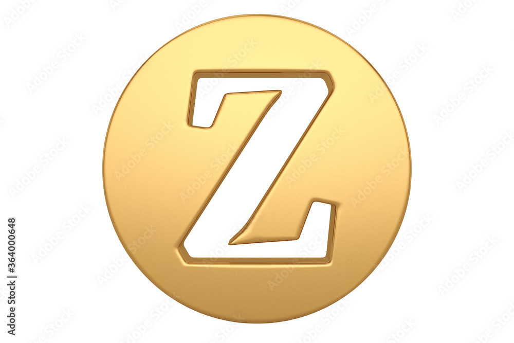 Gold round alphabet sign isolated on white background. 3D illustration. Gold round alphabet sign isolated on white background. 3D illustration.