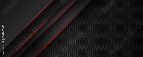 Dark red black grunge stripes abstract banner design. Geometric tech vector background