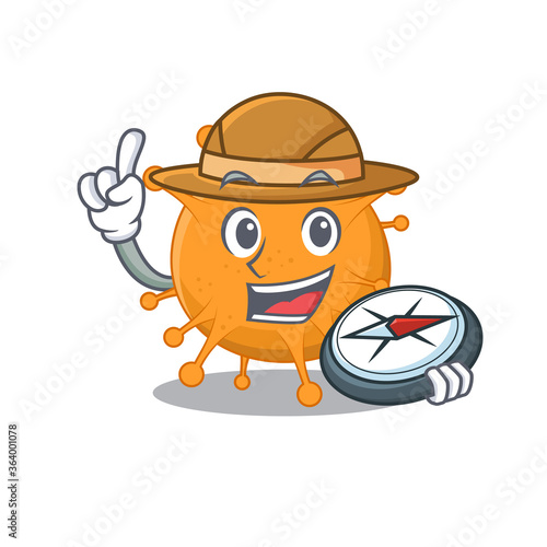 mascot design concept of anaplasma explorer using a compass in the forest