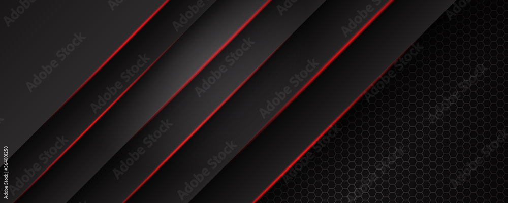Abstract black grey metallic overlap red light hexagon mesh design modern luxury futuristic technology background vector illustration. Abstract black grey metallic overlap red light hexagon mesh design modern luxury futuristic technology background vector illustration.