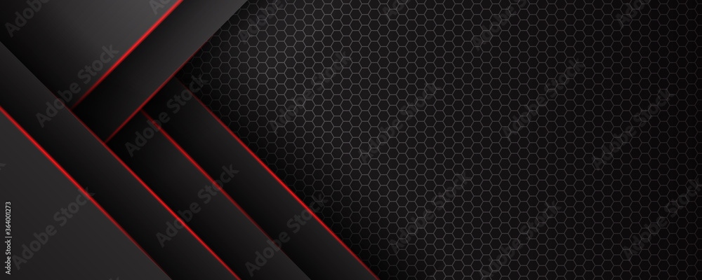 Abstract black grey metallic overlap red light hexagon mesh design ...