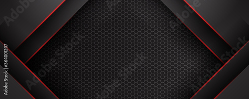Abstract black grey metallic overlap red light hexagon mesh design modern luxury futuristic technology background vector illustration.