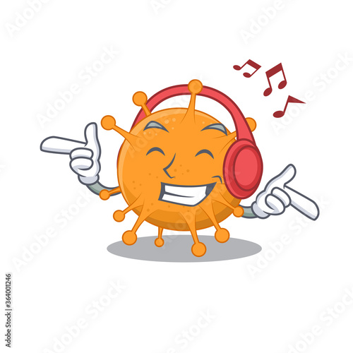 Anaplasma Cartoon design concept listening music on headphone