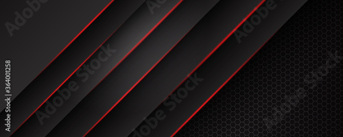Abstract black grey metallic overlap red light hexagon mesh design modern luxury futuristic technology background vector illustration.