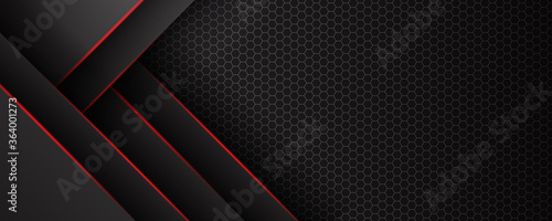 Fényképezés Abstract black grey metallic overlap red light hexagon mesh design modern luxury futuristic technology background vector illustration