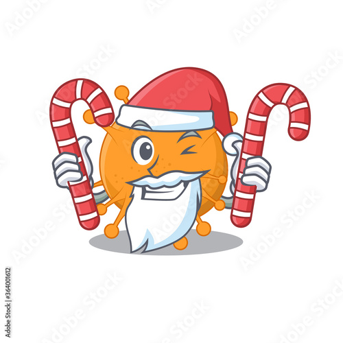 Friendly anaplasma dressed in Santa Cartoon character with Christmas candies