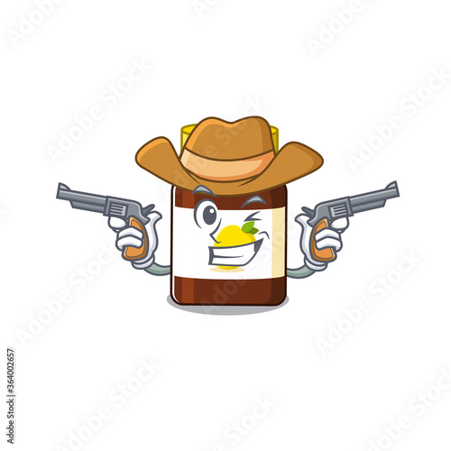 Cartoon character cowboy of bottle vitamin c with guns