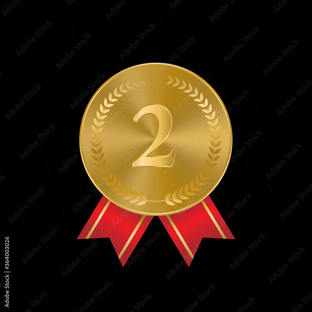 ward golden medals 3d realistic illustration. second place medals with laurel leaves. ward golden medals 3d realistic illustration. second place medals with laurel leaves.