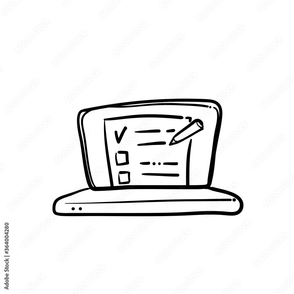 hand drawn Online exam, checklist and pencil, taking test, choosing answer, questionnaire form, education concept, doodle vector hand drawn Online exam, checklist and pencil, taking test, choosing answer, questionnaire form, education concept, doodle vector
