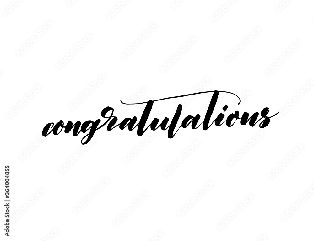 Congratulations ink brush vector lettering. Modern slogan handwritten vector calligraphy. Black paint lettering isolated on white background. Postcard, greeting card, t shirt decorative print.