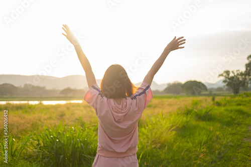 happy young woman in the field