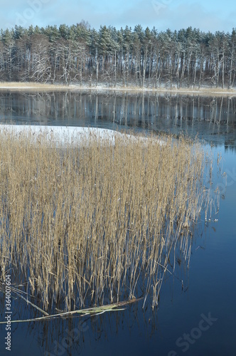 Jezioro zimą. Zgon. Polska - Mazury - Warmia.