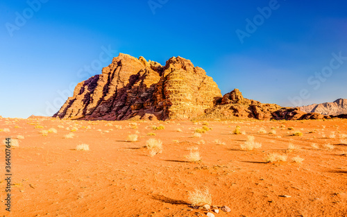 Amazing color, rock, and scene of Wadi Rum in Jordan