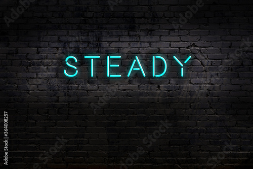 Tableau sur toile Neon sign. Word steady against brick wall. Night view