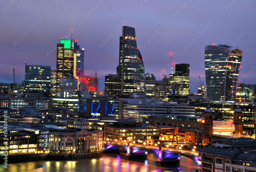 night view of the City in London, UK