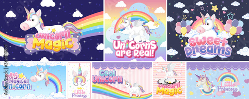 Cute unicorn banner on pastel background color