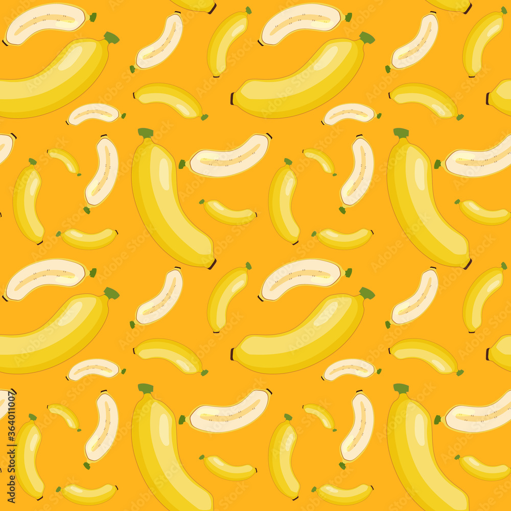 Banana seamless pattern on yellow background Banana seamless pattern on yellow background