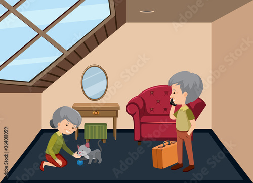 Background scene with old people staying at home