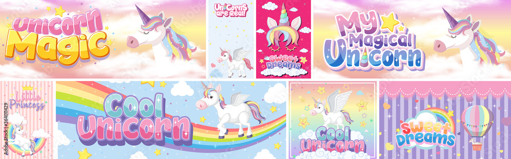 Plakat Cute unicorn banner on pastel background color