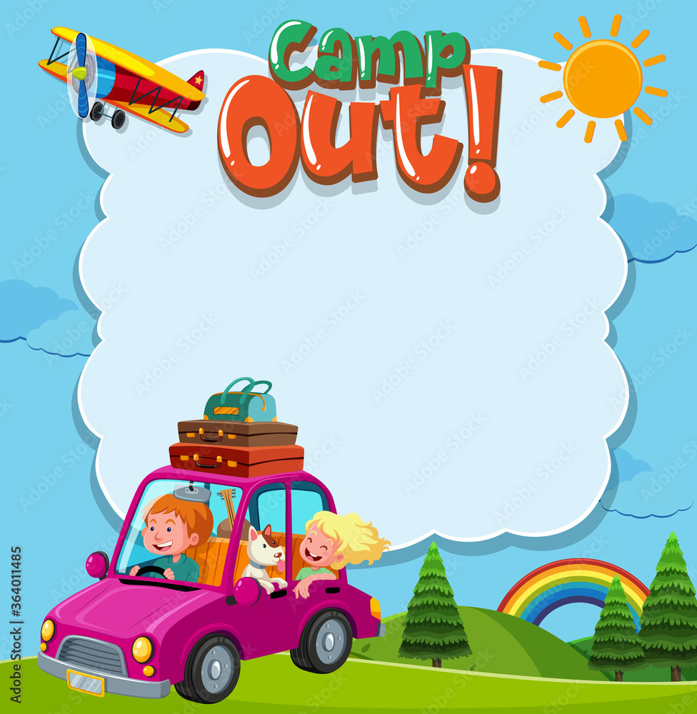 Frame template design with people driving in the field background Frame template design with people driving in the field background