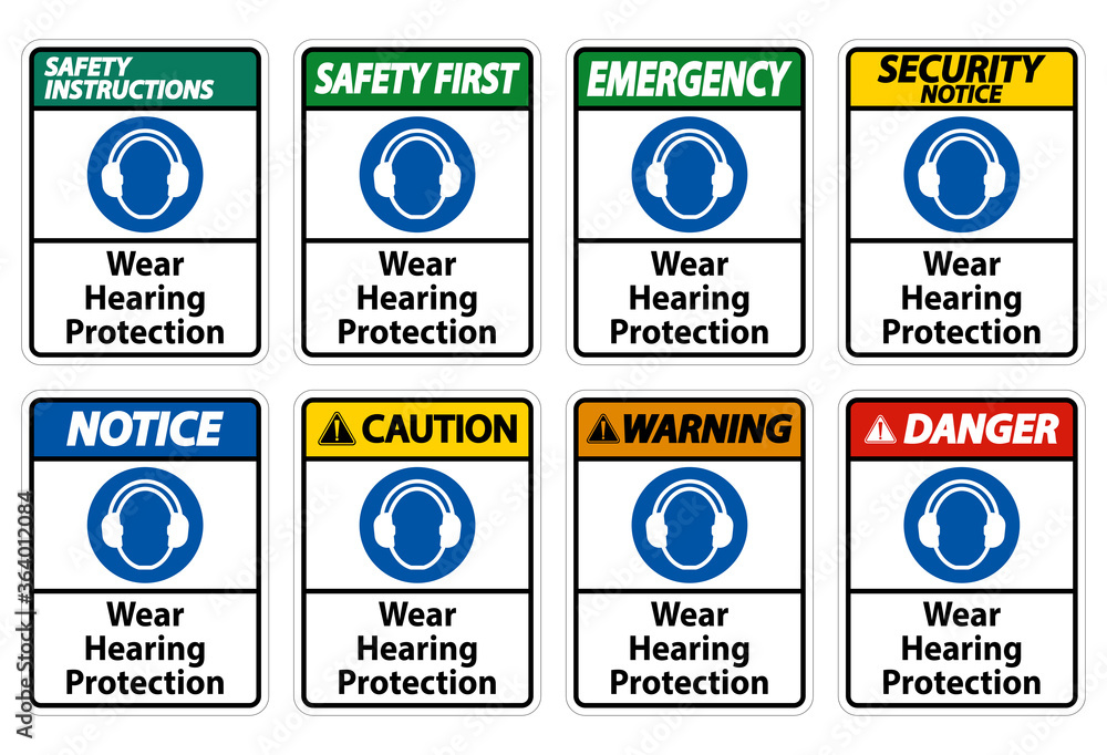 Wear hearing protection sign on white background Wear hearing protection sign on white background