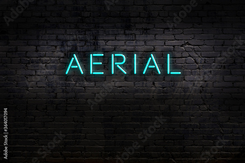 Tableau sur toile Night view of neon sign on brick wall with inscription aerial
